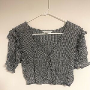 American Eagle Gingham Print Cropped Top Blouse XS